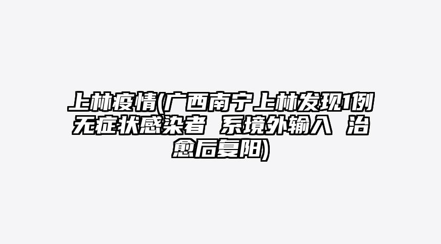上林疫情(广西南宁上林发现1例无症状感染者 系境外输入 治愈后复阳)